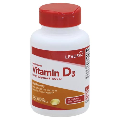 Image for Leader Vitamin D3, 1000 IU, Liquid Softgels,250ea from Vanco Pharmacy