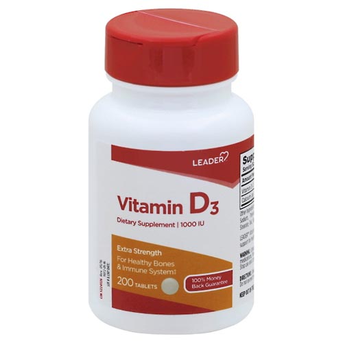 Image for Leader Vitamin D3, Extra Strength, 1000 IU, Tablets,200ea from Vanco Pharmacy