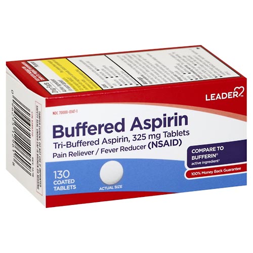 Image for Leader Aspirin, Buffered, Coated Tablets,130ea from Vanco Pharmacy