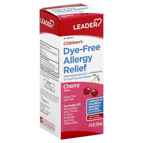 Image for Leader Allergy Relief, Dye-Free, Children's, Cherry,4oz from Vanco Pharmacy