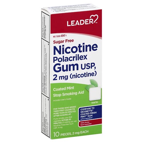 Image for Leader Nicotine Gum, Sugar Free, 2 mg, Stop Smoking Aid, Coated Mint,10ea from Vanco Pharmacy