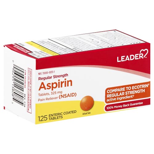 Image for Leader Aspirin, Regular Strength, 325 mg, Enteric Coated Tablets,125ea from Vanco Pharmacy