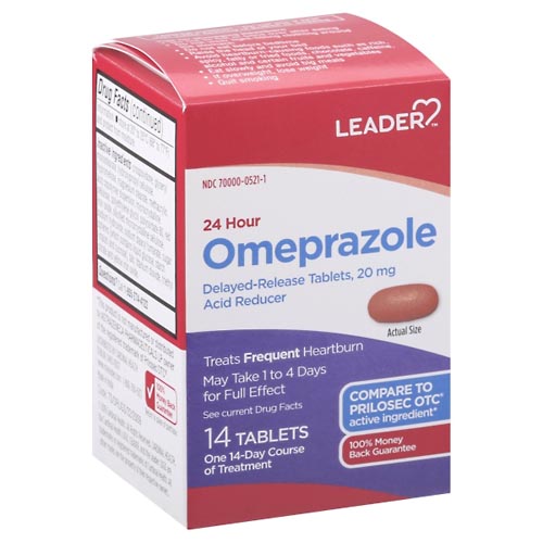 Image for Leader Omeprazole, 24 Hour, 20 mg, Delayed-Release Tablets,14ea from Vanco Pharmacy