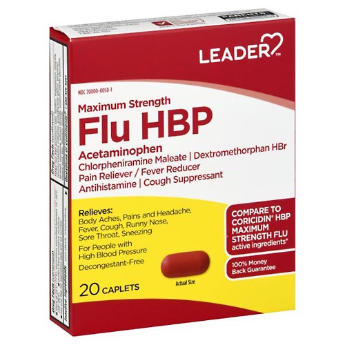 Image for Leader Flu HBP, Maximum Strength, Caplets,20ea from Vanco Pharmacy