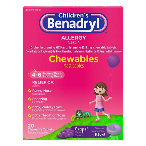 Image for Children's Benadryl Allergy, Grape, Chewable Tablets,20ea from Vanco Pharmacy